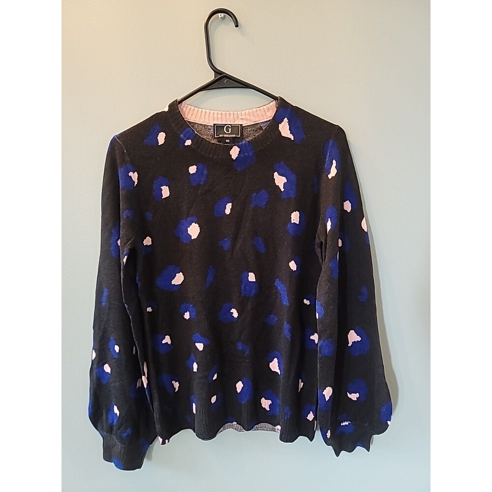 G by Giuliana Womens XXS Sweater  Balck Blue Pink Animal Print
